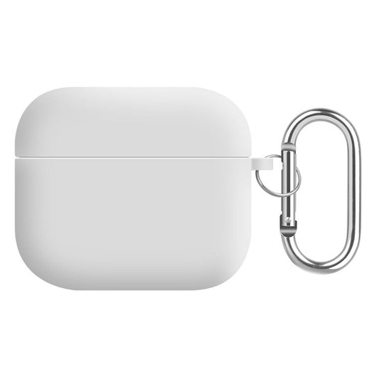 For Apple AirPods 3 Earphones Skin Cover Silicone+PC Lining Protective Carrying Case with Keychain - White