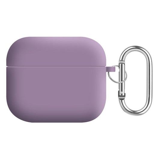 For Apple AirPods 3 Earphones Skin Cover Silicone+PC Lining Protective Carrying Case with Keychain - Black Currant Purple