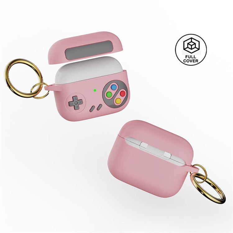 For Apple AirPods Pro Earphone Silicone Case Game Console Design Earbuds Cover with Ring Buckle - Pink