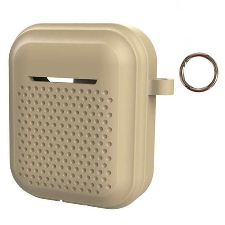 Silicone Case for AirPods with Charging Case (2016) / (2019) / AirPods with Wireless Charging Case (2019) Earphone Cover with Ring Buckle - Milk Tea Color