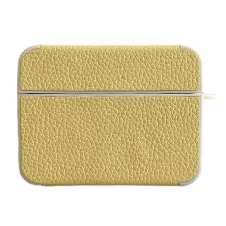 For Apple AirPods Pro Litchi Texture Protective Case PU Leather TPU Earbuds Charging Case Cover - Yellow