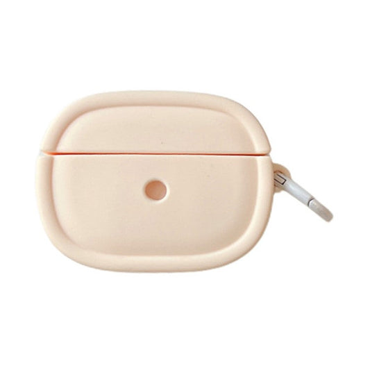 For Apple AirPods Pro / Pro 2 Earphone Protective Cover Candy Color Oval Silicone Case with Hanging Buckle - Beige