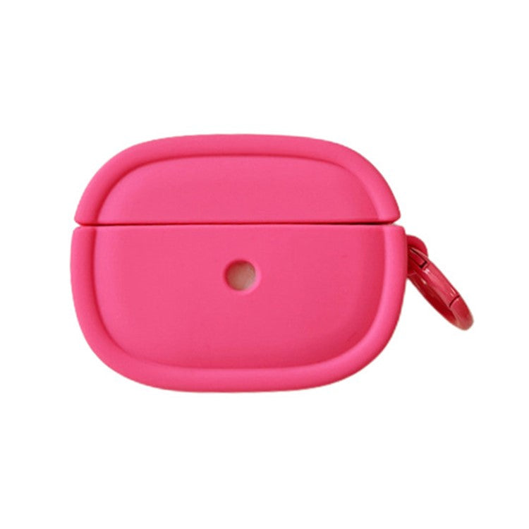 For Apple AirPods Pro / Pro 2 Earphone Protective Cover Candy Color Oval Silicone Case with Hanging Buckle - Rose