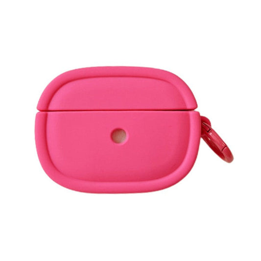 For Apple AirPods Pro / Pro 2 Earphone Protective Cover Candy Color Oval Silicone Case with Hanging Buckle - Rose