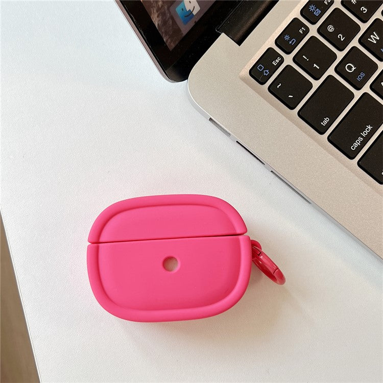 For Apple AirPods Pro / Pro 2 Earphone Protective Cover Candy Color Oval Silicone Case with Hanging Buckle - Rose