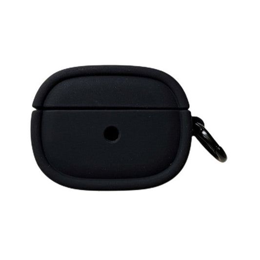 For Apple AirPods Pro / Pro 2 Earphone Protective Cover Candy Color Oval Silicone Case with Hanging Buckle - Black