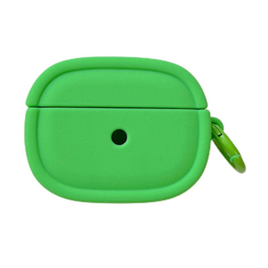 For Apple AirPods 3 Candy Color Oval Silicone Case Earphone Protective Cover with Ring Buckle - Green