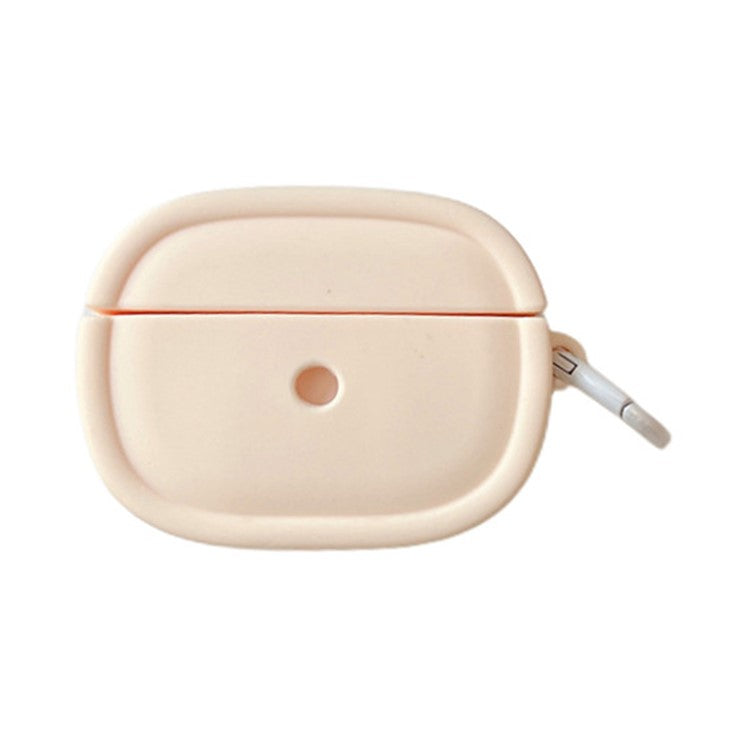 For Apple AirPods 3 Candy Color Oval Silicone Case Earphone Protective Cover with Ring Buckle - Beige