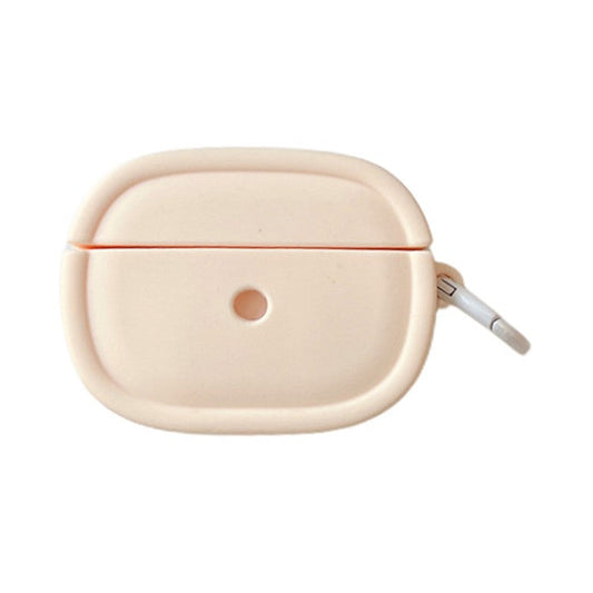 For Apple AirPods 3 Candy Color Oval Silicone Case Earphone Protective Cover with Ring Buckle - Beige