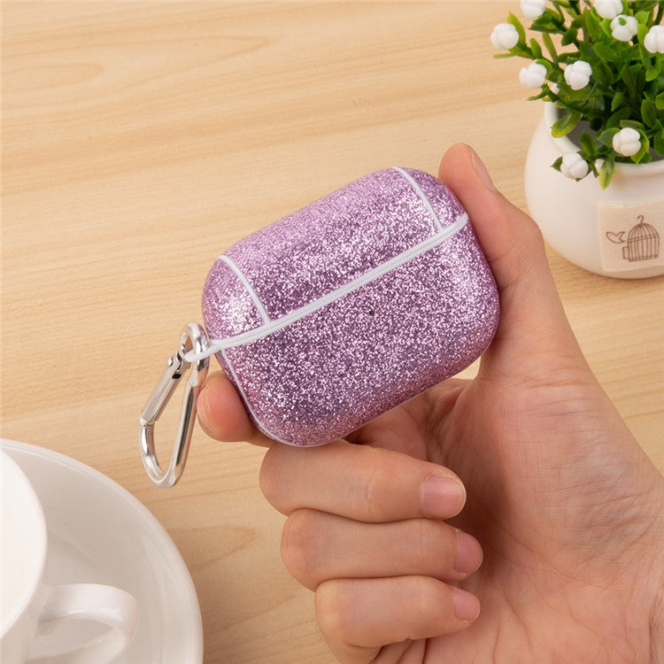 For Apple AirPods Pro Charging Case Cover Glitter TPU+PU Protective Headset Case - Gold