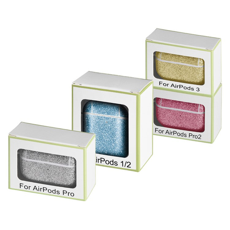 For Apple AirPods with Charging Case (2016) / (2019) / AirPods with Wireless Charging Case (2019) Glitter TPU+PU Case Earbuds Cover - Silver