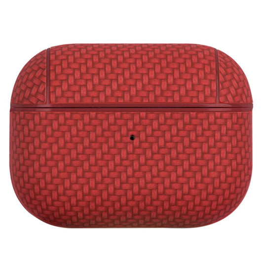 For Apple AirPods Pro (Gen 2) (USB-C) / Pro 2 Earphone Case PU Leather Coated PC Earbud Anti-drop Cover with Carabiner - Red