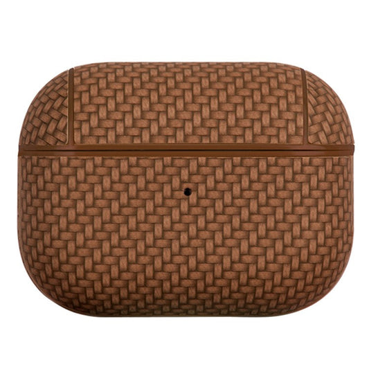 For Apple AirPods Pro (Gen 2) (USB-C) / Pro 2 Earphone Case PU Leather Coated PC Earbud Anti-drop Cover with Carabiner - Brown