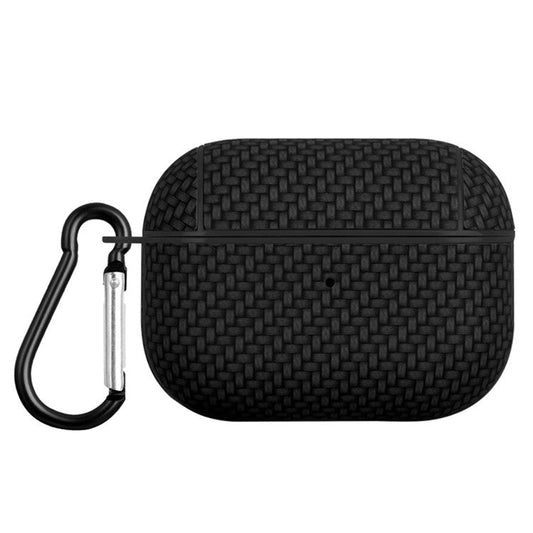For Apple AirPods Pro Anti-drop Earphone Case PU Leather Coated PC Earbud Cover with Carabiner - Black
