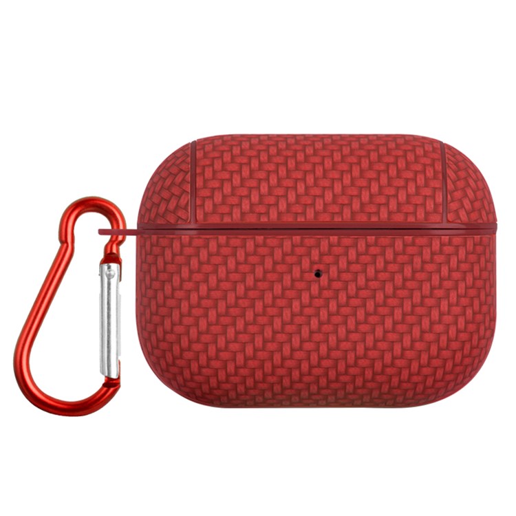 For Apple AirPods Pro Anti-drop Earphone Case PU Leather Coated PC Earbud Cover with Carabiner - Red