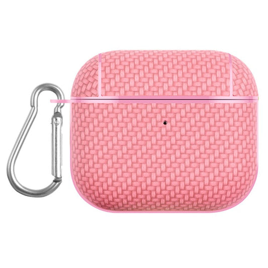 Bluetooth Earphone Protective Case for Apple AirPods 3 , PU Leather Coated PC Cover with Carabiner - Pink
