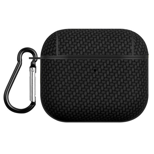 Bluetooth Earphone Protective Case for Apple AirPods 3 , PU Leather Coated PC Cover with Carabiner - Black