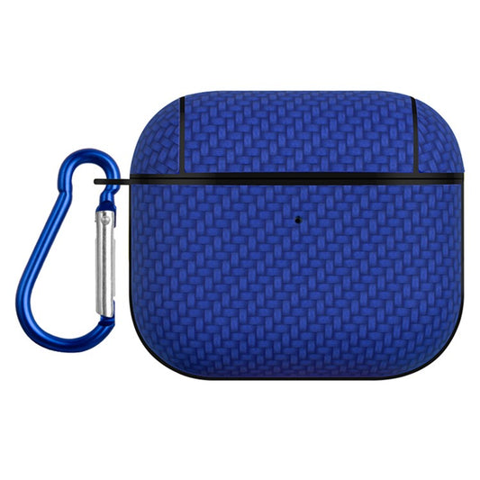 Bluetooth Earphone Protective Case for Apple AirPods 3 , PU Leather Coated PC Cover with Carabiner - Blue