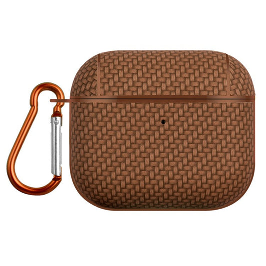 Bluetooth Earphone Protective Case for Apple AirPods 3 , PU Leather Coated PC Cover with Carabiner - Brown