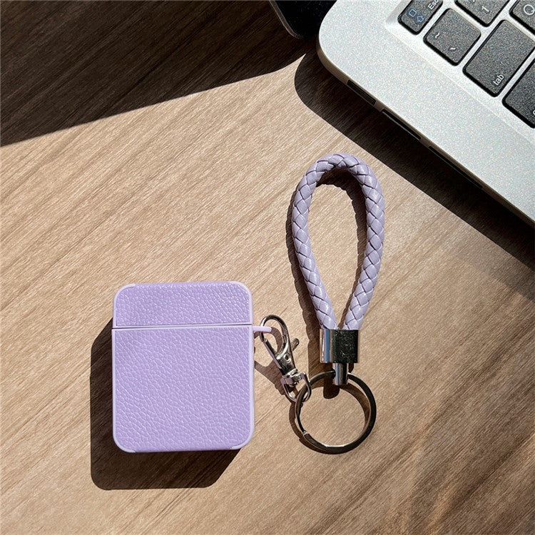 Earphone Case for Apple AirPods with Charging Case (2016) / (2019) / AirPods with Wireless Charging Case (2019) Leather+TPU Litchi Texture Cover - Purple