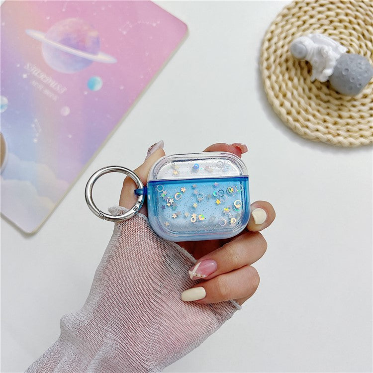 For Apple AirPods 3 Bluetooth Earphone PC Protective Cover Cute Glitter Anti-drop Case - Blue