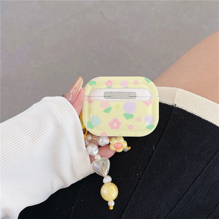 For Apple AirPods 3 Flower Pattern IMD Earphone TPU Case Protective Earbud Cover with Pendant