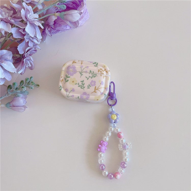 For Apple AirPods Pro Bluetooth Earphone Case IMD Purple Flower Earbud TPU Cover with Wrist Chain