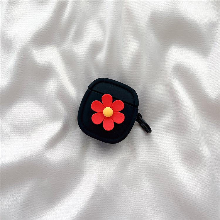 Silicone Case for Apple AirPods with Charging Case (2016) / (2019) / AirPods with Wireless Charging Case (2019) Flower Pattern Cover with Buckle - Black