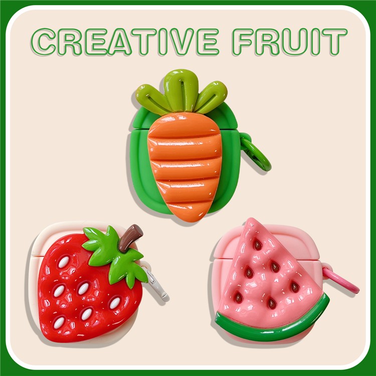 Creative Fruit Earphone Case for Apple AirPods with Charging Case (2016) / (2019) / AirPods with Wireless Charging Case (2019) Silicone Cover with Buckle - Watermelon