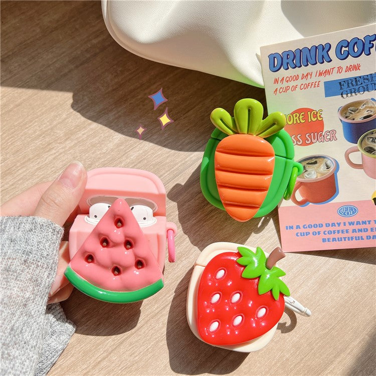 Creative Fruit Earphone Case for Apple AirPods with Charging Case (2016) / (2019) / AirPods with Wireless Charging Case (2019) Silicone Cover with Buckle - Watermelon