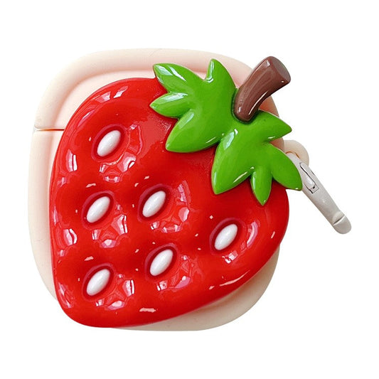 Creative Fruit Earphone Case for Apple AirPods with Charging Case (2016) / (2019) / AirPods with Wireless Charging Case (2019) Silicone Cover with Buckle - Strawberry