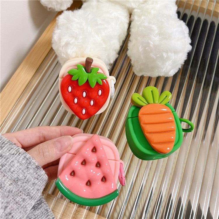 Creative Fruit Earphone Case for Apple AirPods with Charging Case (2016) / (2019) / AirPods with Wireless Charging Case (2019) Silicone Cover with Buckle - Strawberry