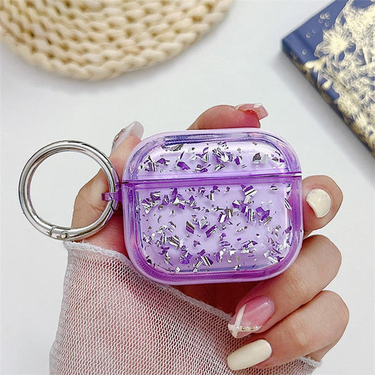For Apple AirPods 3 Shockproof Epoxy PC Case Anti-Drop Bluetooth Earbuds Cover with Ring Buckle - Purple