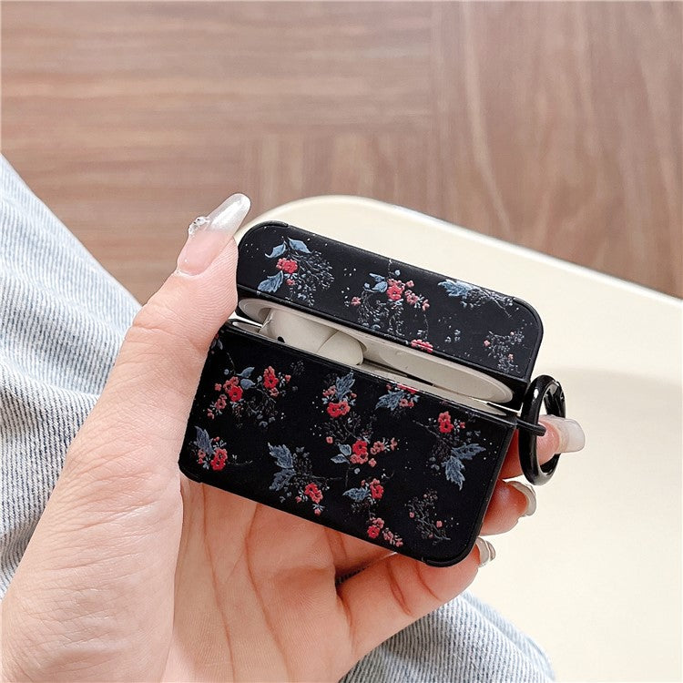 For Apple AirPods Pro / Pro 2 Flower Pattern Earphone Case Leather+TPU Earbud Cover with Ring Buckle