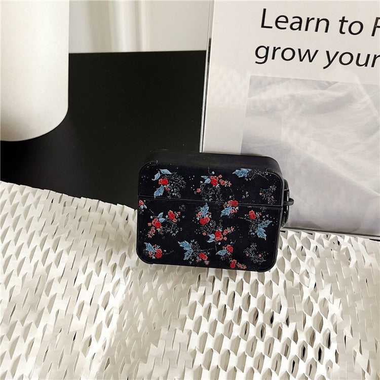 For Apple AirPods Pro / Pro 2 Flower Pattern Earphone Case Leather+TPU Earbud Cover with Ring Buckle