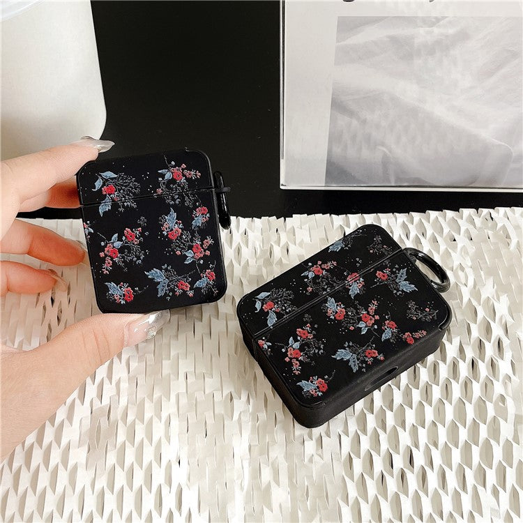 For Apple AirPods Pro / Pro 2 Flower Pattern Earphone Case Leather+TPU Earbud Cover with Ring Buckle