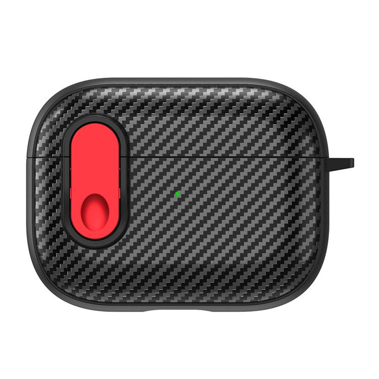 For AirPods Pro 2 Colorful Buckle Earphone Case Carbon Fiber TPU+PC Protective Cover with Keychain - Black+Red