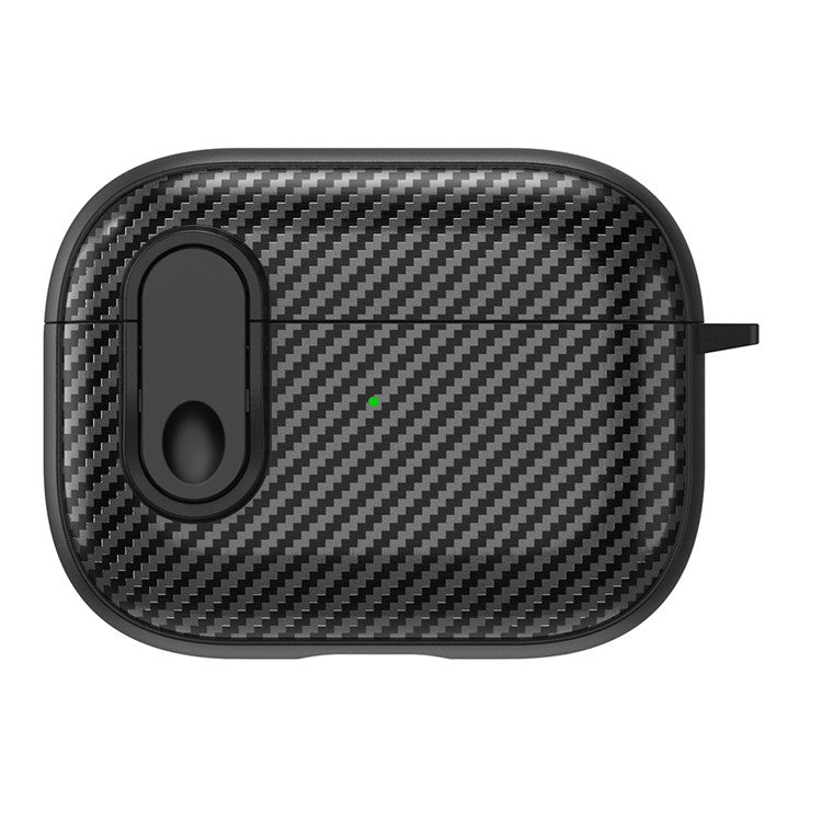 For Apple AirPods Pro Wireless Earbuds Case Carbon Fiber TPU+PC Colorful Buckle Cover with Keychain - Black+Black