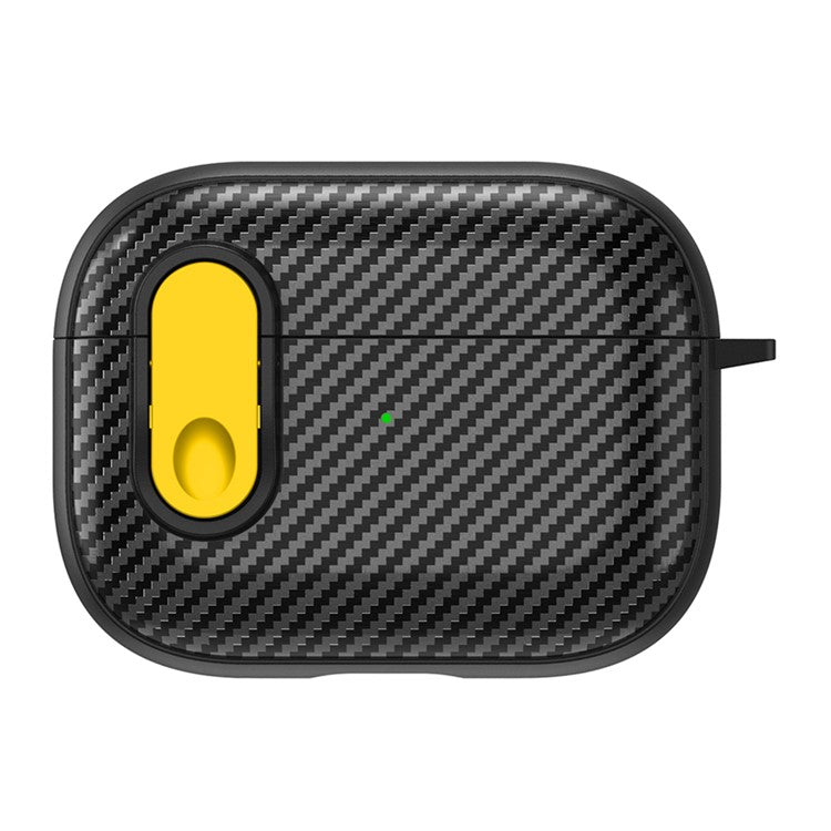 For Apple AirPods Pro Wireless Earbuds Case Carbon Fiber TPU+PC Colorful Buckle Cover with Keychain - Black+Yellow