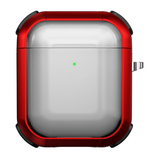 Earphone Case for Apple AirPods with Charging Case (2016) / (2019) / AirPods with Wireless Charging Case (2019) PC+TPU Clear Cover with Carabiner - Red