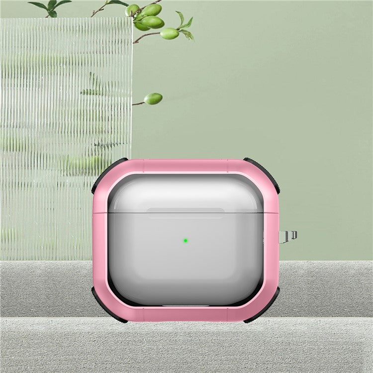 For Apple AirPods 3 Bluetooth Earphone Protective Case PC+TPU Transparent Earbud Cover with Carabiner - Pink