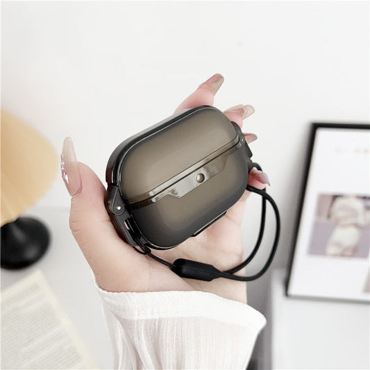 Leica Series Soft TPU Earphones Cover Protector for AirPods Pro 2 Dual Color Bluetooth Earbuds Case with Strap - Black