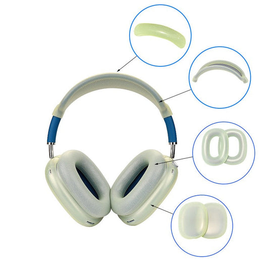For AirPods Max 2024 (USB-C) / Max Headphone Silicone Earmuff Shell Earpad Cover Headband Cover Crossbeam Cover Set - Transparent Green