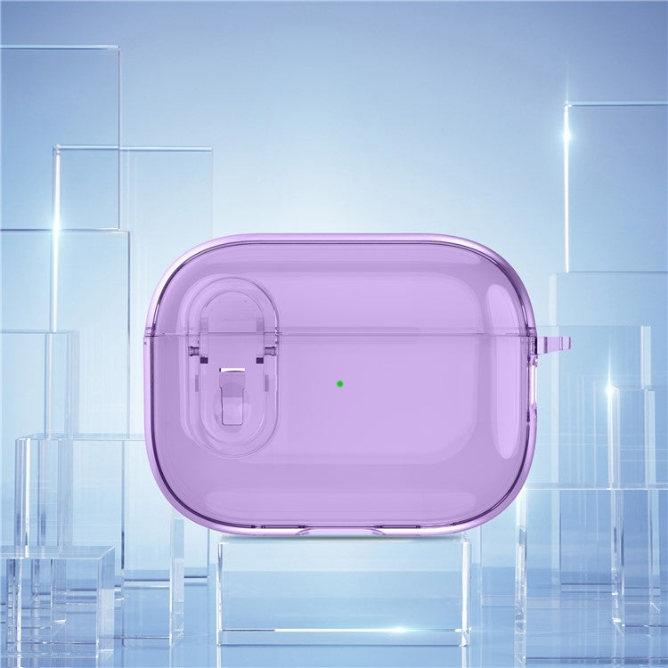 For AirPods Pro 2 Clear Earphone Case PC + TPU Bluetooth Earbud Cover with Hanging Buckle - Purple