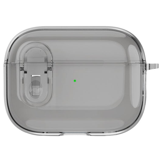 For Apple AirPods Pro Bluetooth Earphone Case PC + TPU Crystal Clear Cover with Hanging Buckle - Grey