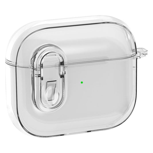 For Apple AirPods 3 Earphone Case PC + TPU Anti-drop Clear Earbud Cover with Hanging Buckle - Transparent
