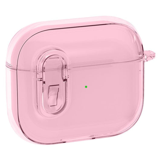 For Apple AirPods 3 Earphone Case PC + TPU Anti-drop Clear Earbud Cover with Hanging Buckle - Pink