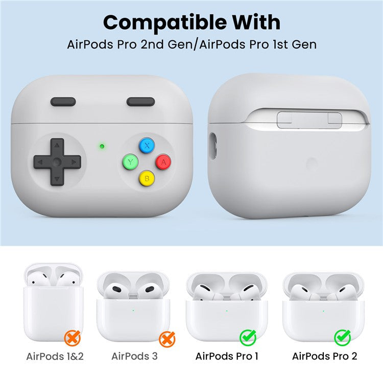 AHASTYLE PT-DD04 For Apple AirPods Pro 2 Game Console Design Split Silicone Protective Cover Earphone Case - Light Grey