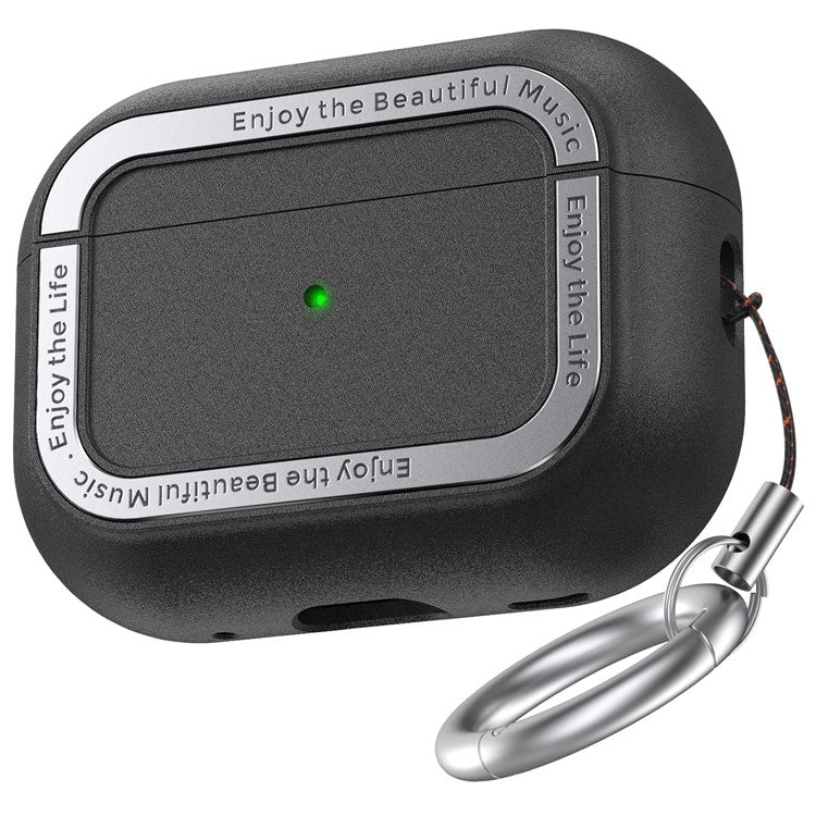 AHASTYLE JY09 For AirPods Pro 2 Protective Case TPU+Aluminum Alloy Split Type Earphone Cover - Black