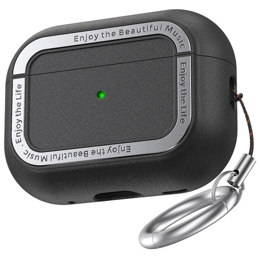 AHASTYLE JY09 For AirPods Pro 2 Protective Case TPU+Aluminum Alloy Split Type Earphone Cover - Black